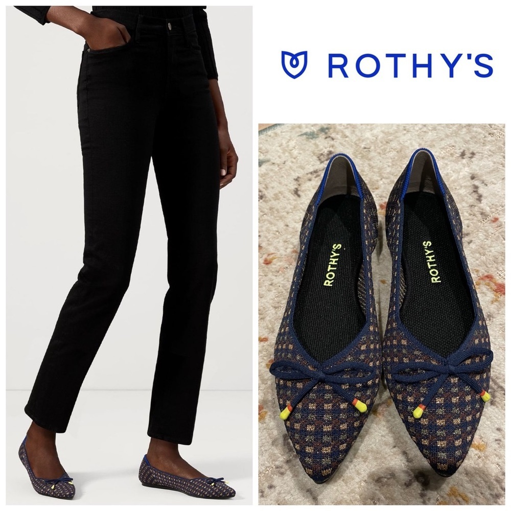 Rothy’s Bow Point Flats in Evening Metallic (Blue Tweed)